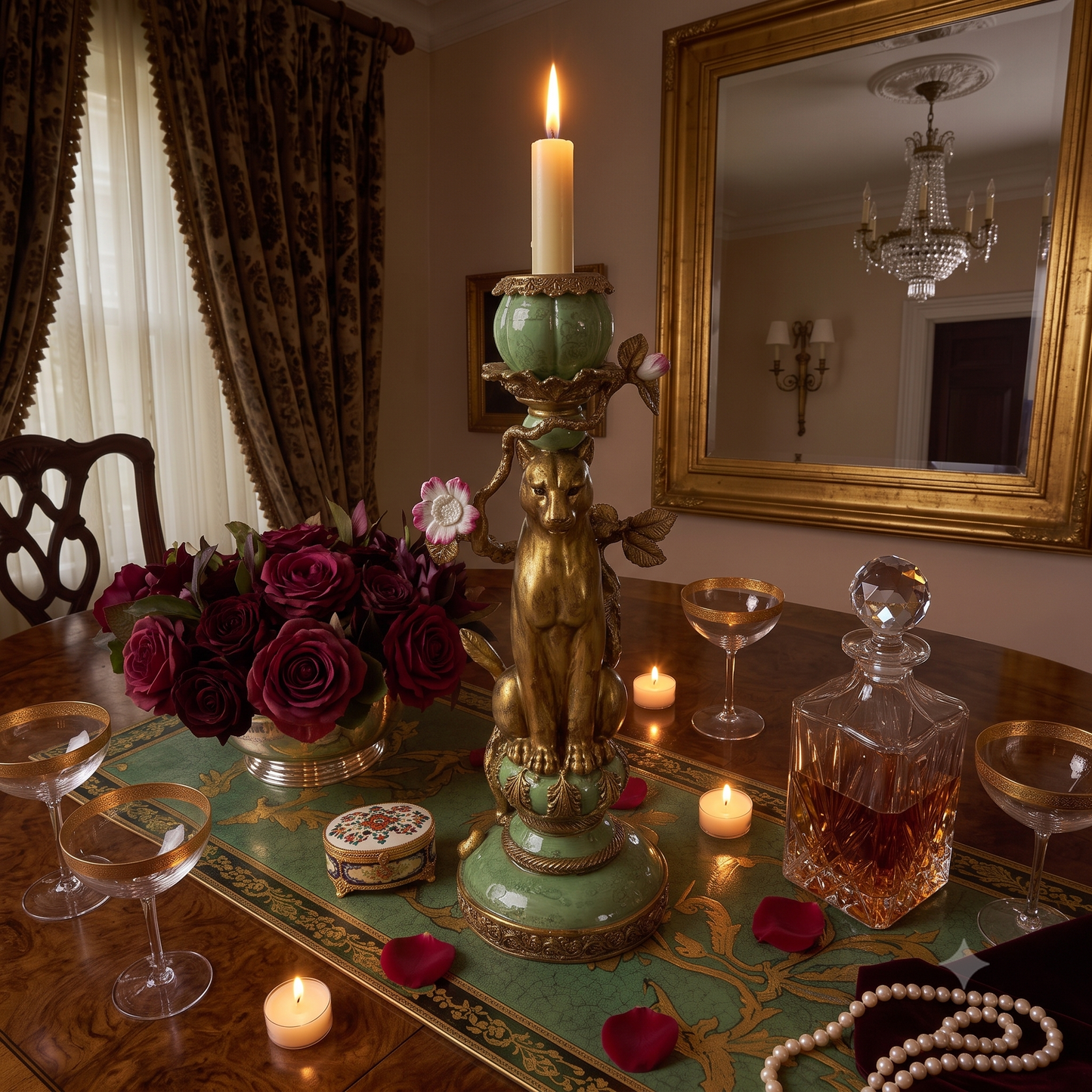 Vintage Style Leopard Candleholder - H26x10x9.5cm - Polyresin