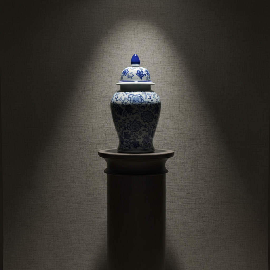 Chinoiserie Ginger Jar Pot & Vase Hunze - 37x22x22cm - White Blue Porcelain