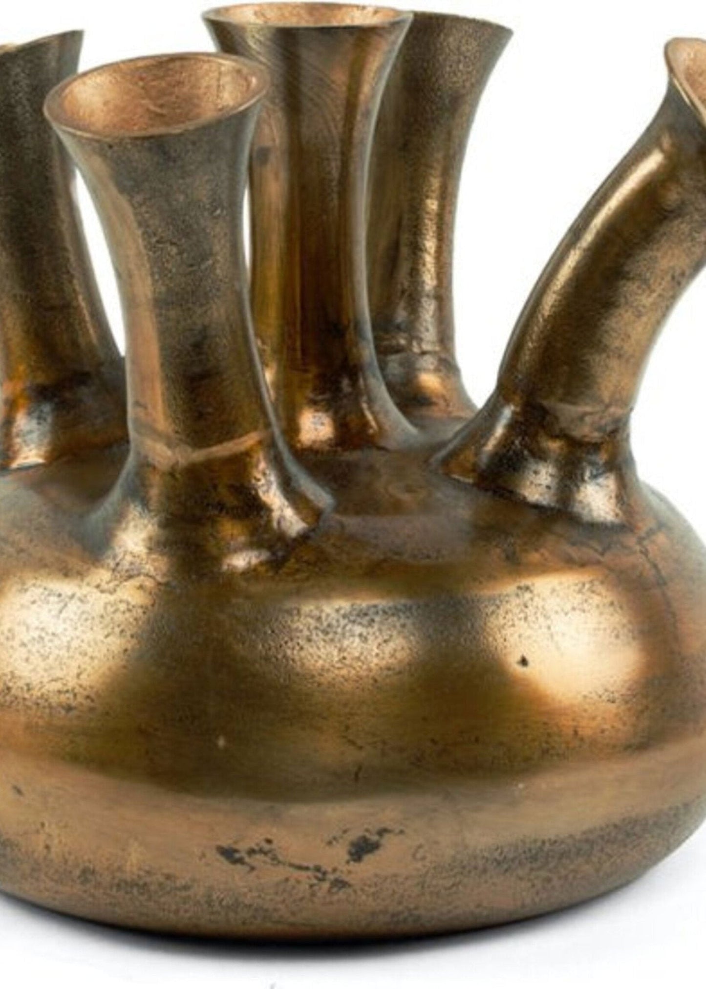 Lowlands Design artistic vase bronze with multiple elongated spouts and textured finish