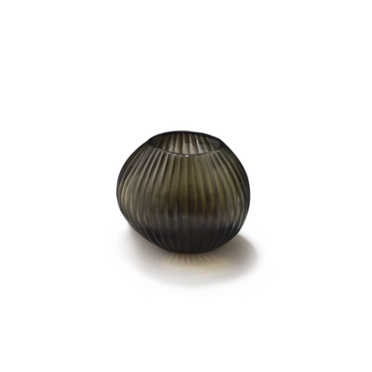 Lowlands Design round ribbed glass CANDLEHOLDER in smoky black for elegant home decor