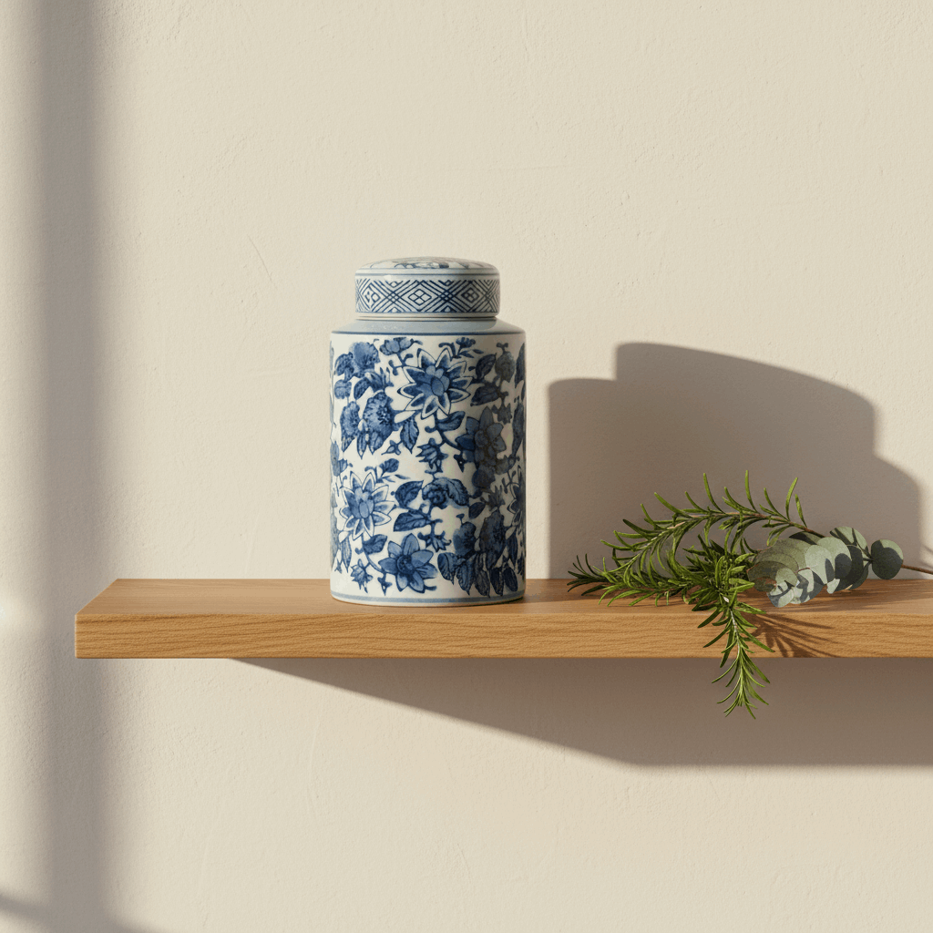 Ginger Jar Pot Veere - 14x8x8cm - White Blue Porcelain