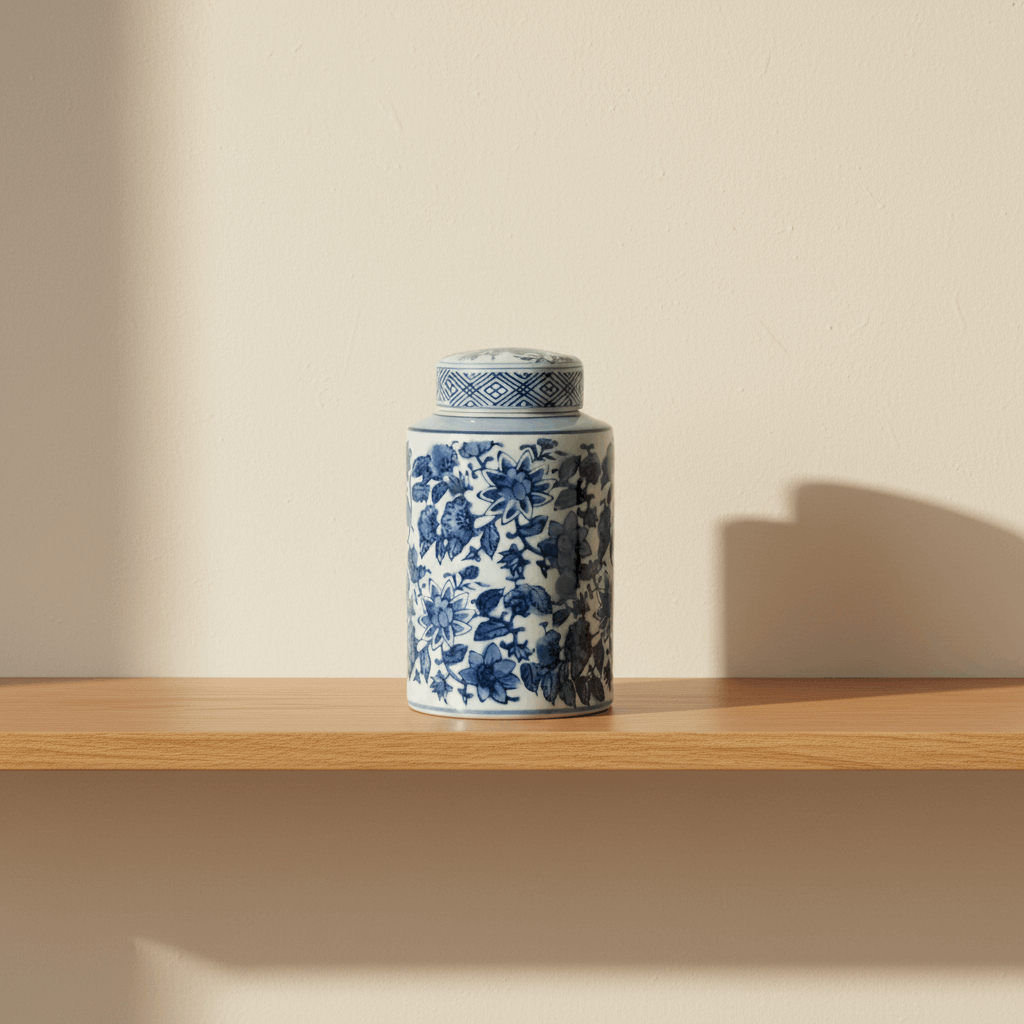 Ginger Jar Pot Veere - 14x8x8cm - White Blue Porcelain