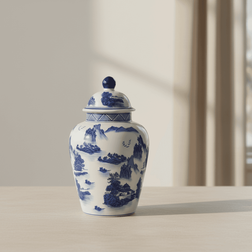 Chinoiserie Ginger Jar Pot & Vase Zwolle - 35x18x18cm - White Blue Porcelain