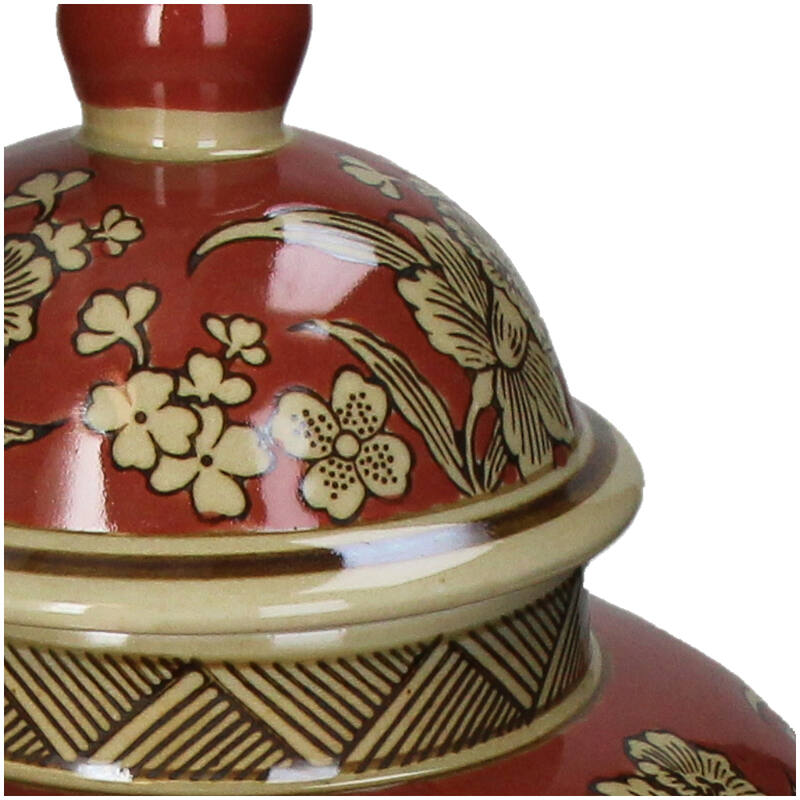 Chinoiserie Ginger Jar Pot Red Gold Porcelain with Floral Patterns and a Decorative Lid