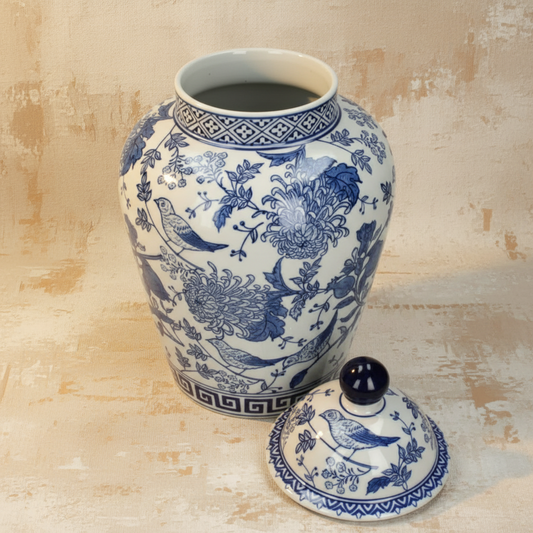 Chinoiserie Ginger Jar Pot & Vase Vaals - 35x18x18cm- White Blue Porcelain
