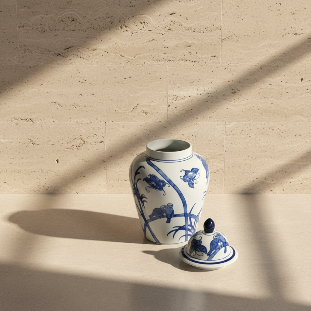Chinoiserie Ginger Jar Pot & Vase Flevo - 35x21x21cm - White Blue Porcelain