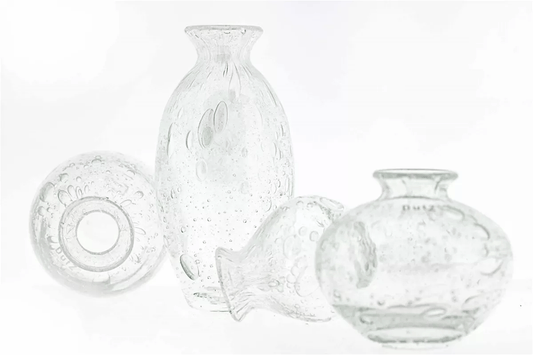 Lowlands Design clear glass vase set with textured bubble patterns in various shapes and sizes