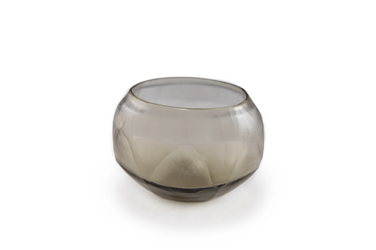 Lowlands Design smoked glass candleholder with a rounded, modern shape for elegant home décor