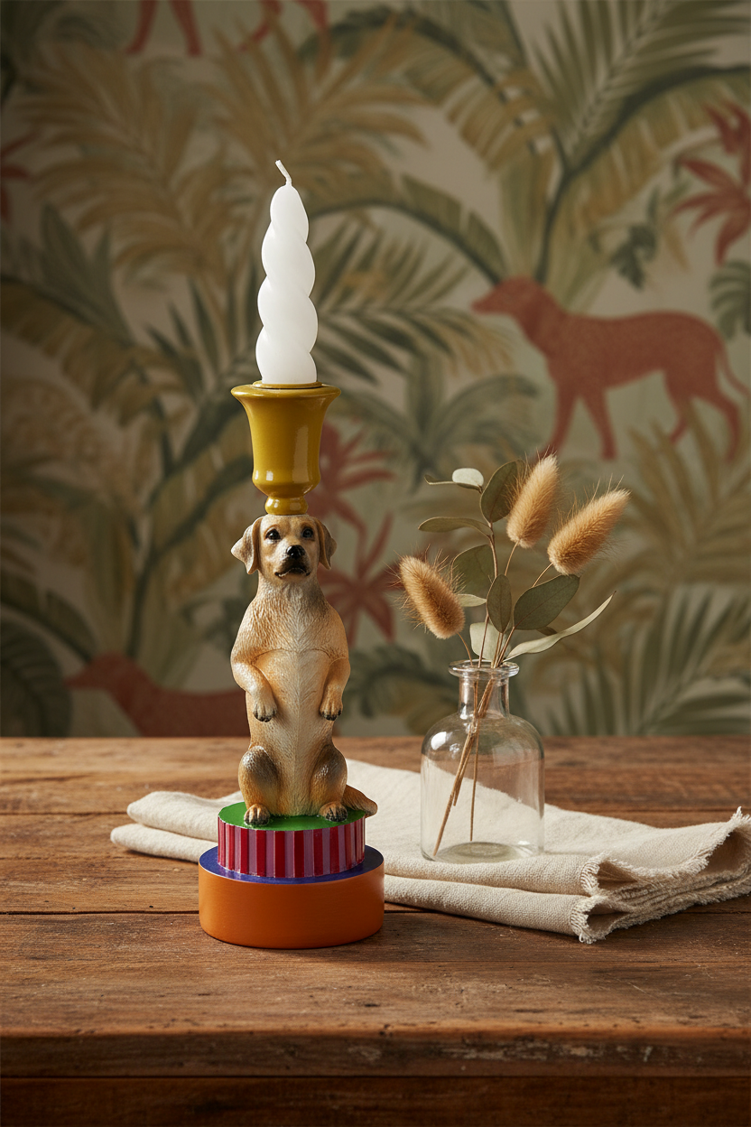 Vintage Style Golden Retriever Dog Candleholder - H23x8x8cm - Polyresin