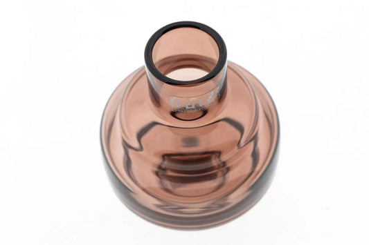 Top view of Lowlands Design smoky glass luxe vase with modern round shape and subtle tint