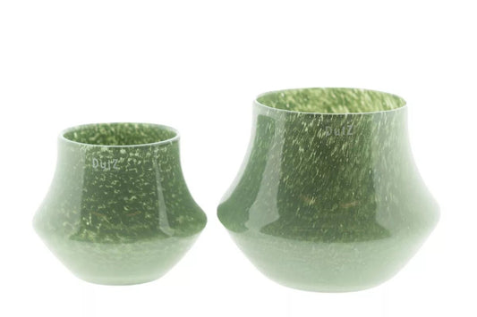 Lowlands Design green ceramic orchid pot set with smooth textured finish in two sizes