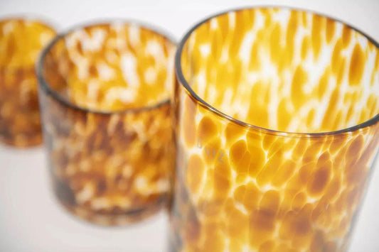 Lowlands Design amber spotted glass cylinders in three sizes for home decor