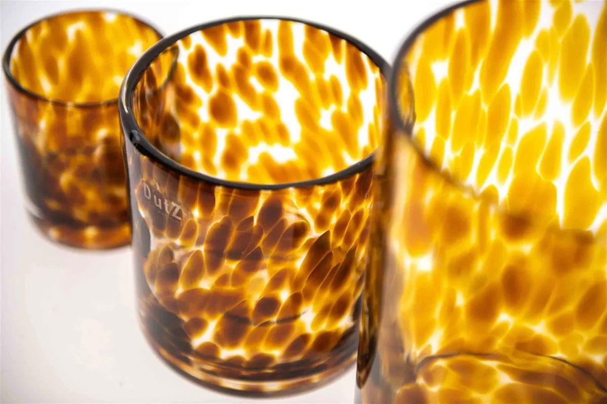 Lowlands Design amber spotted glass cylinders with artistic pattern in three different sizes