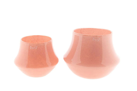 Lowlands Design pink glass orchid pot set with glossy finish in two sizes for indoor plants