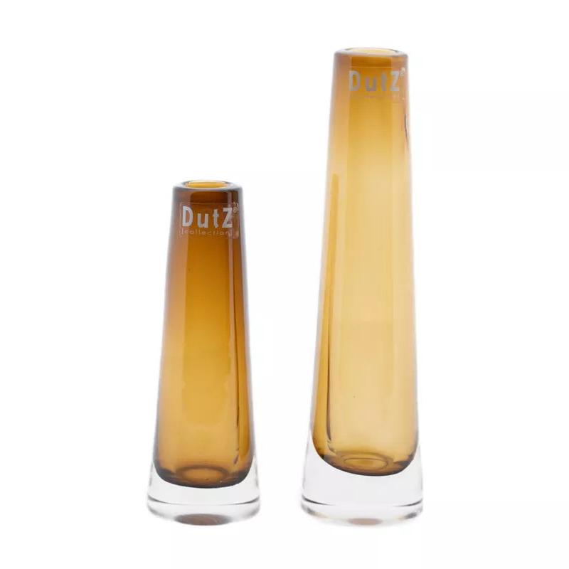 Lowlands Design amber soliflore vase pair of slender tapered glass vases with clear base for single stems