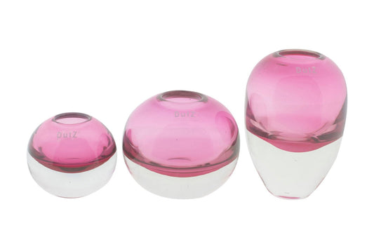 Set of three Lowlands Design pink and clear glass ball vase decor pieces in different sizes