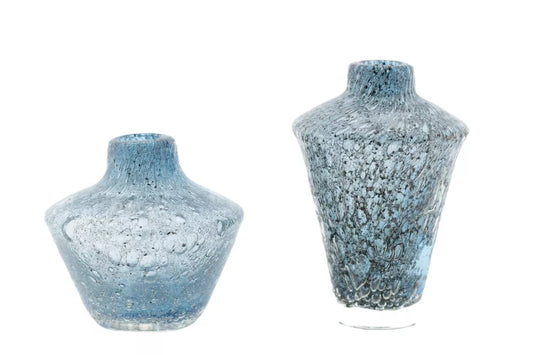 Lowlands Design pair of handblown textured blue glass vase diffuser set with bubbled finish for decor