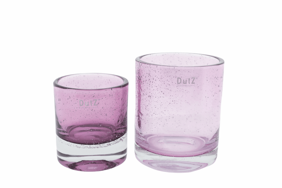 DutZ pink glass candleholder vases, set of two, bright colour glass candleholder vase design