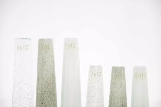 Set of six Lowlands Design Solifleur glass budvase in varying heights and textured finishes