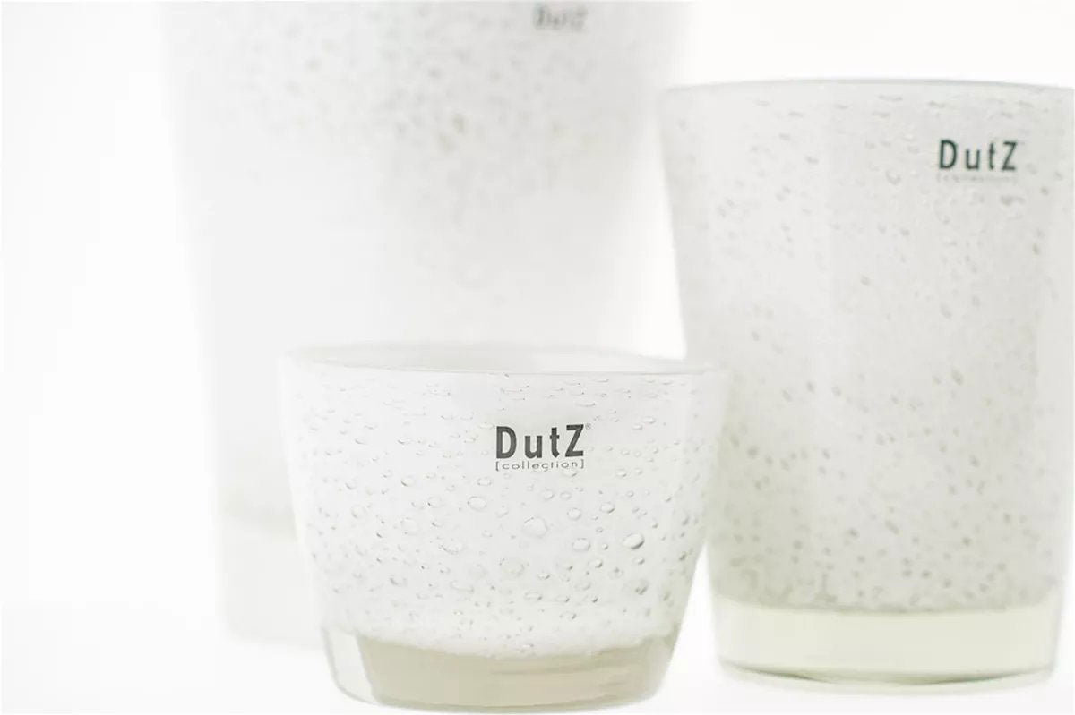 Lowlands Design white conic vase pot with textured bubble glass finish in three sizes