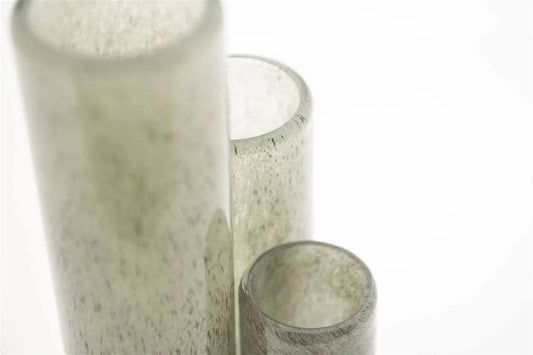Lowlands Design translucent cylinder vase set with a textured glass finish in varying heights