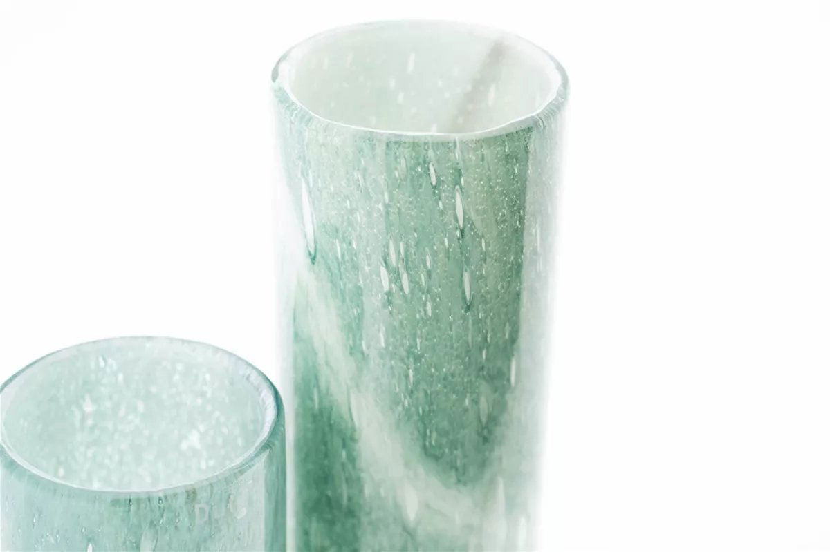 Lowlands Design green marble cylinder vase with smooth polished surface for home decor