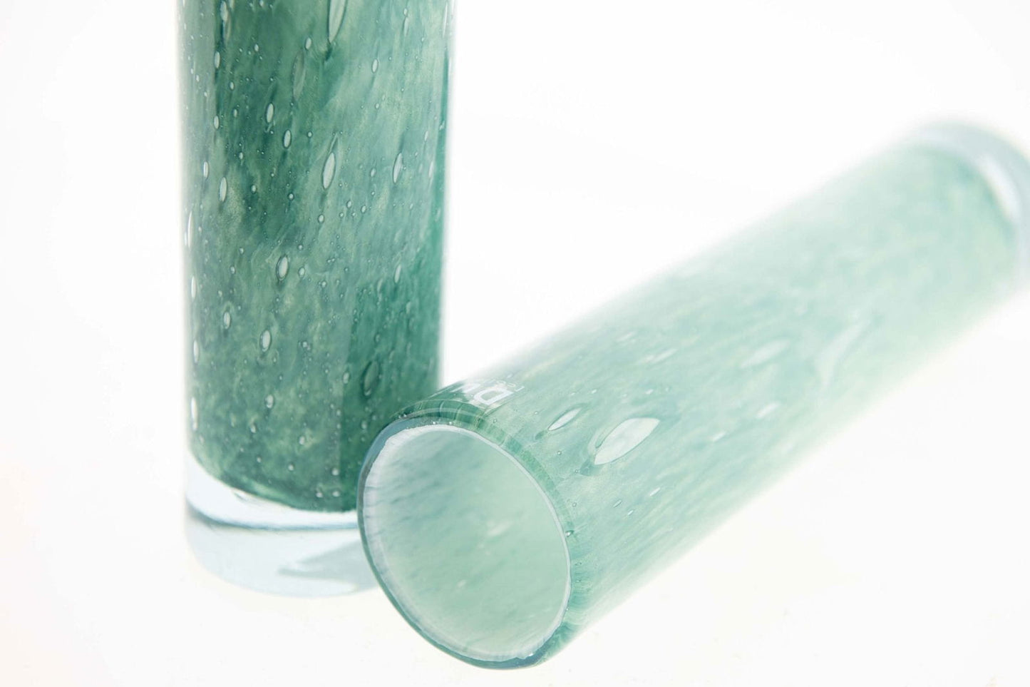 Lowlands Design green glass cylinder vase set with textured bubbles for decorative use