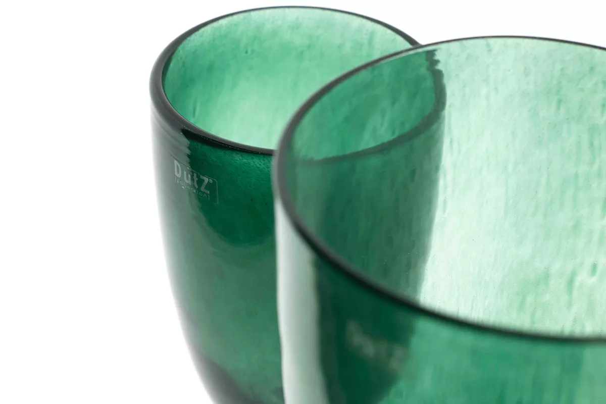 Green glass flowervase by Lowlands Design showing close-up texture and translucent finish
