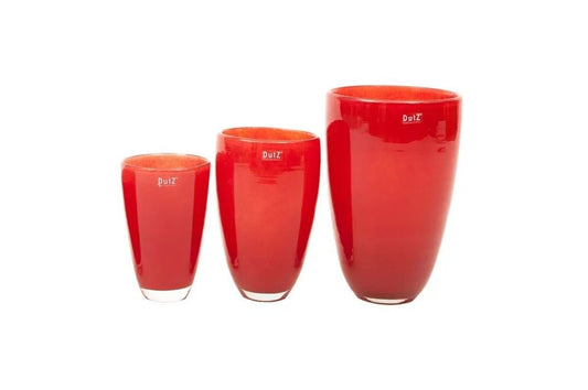 Set of three red gloss flowervase vases by Lowlands Design in varying sizes