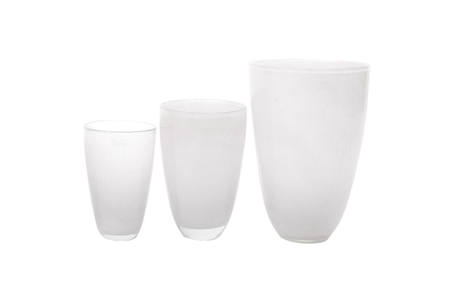 Lowlands Design set of three white glass flowervase in small, medium, and large sizes