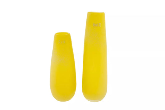 Lowlands Design frosted glass flower vase in bright yellow, available in two sizes