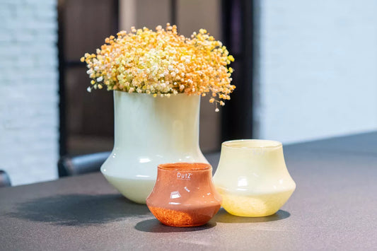 Lowlands Design glass flower vase in cream, orange and yellow, ideal for floral arrangements