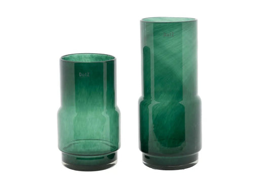 Lowlands Design green glass vase set with modern cylindrical shapes in two sizes