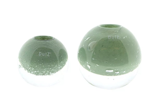 Lowlands Design handmade glass ball vase for home decor green and clear round bubble vases set of two