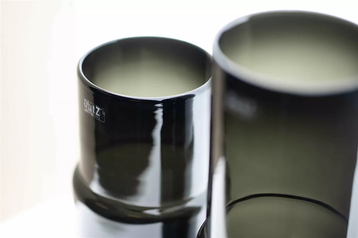 Lowlands Design pair of cylindrical design vases in handmade smoky glass home decor with glossy finish