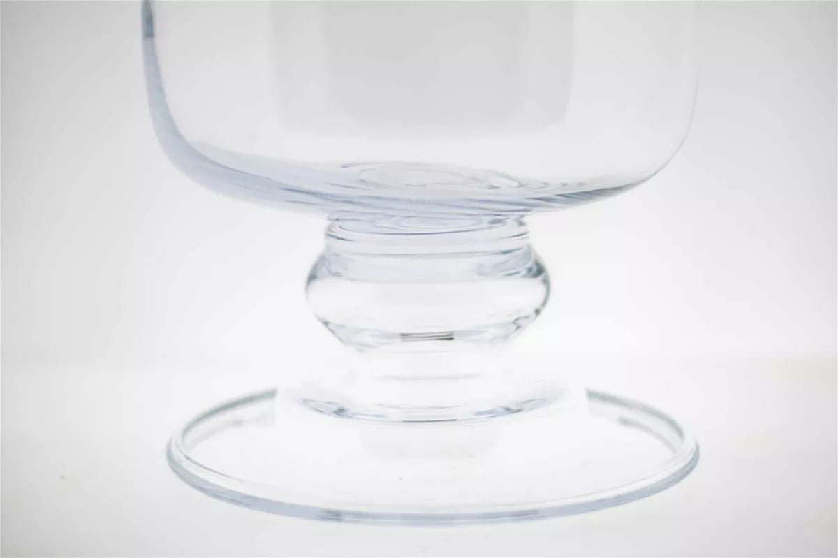 Clear glass Lowlands Design hurricane vase candle holder with rounded pedestal base