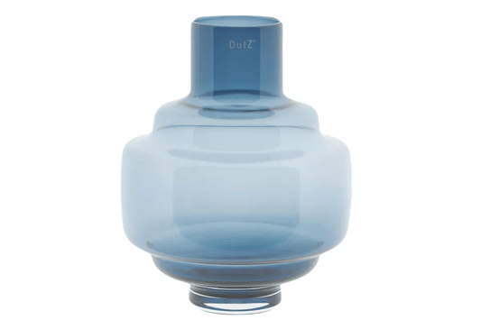 Blue glass luxe vase by Lowlands Design with modern rounded shape and smooth finish