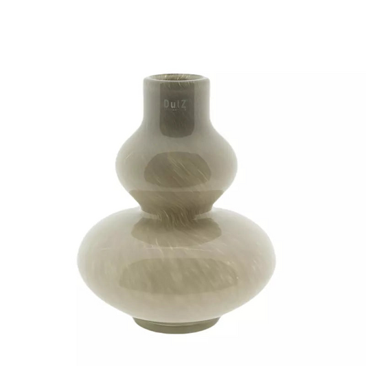 Lowlands Design glossy double bulb glass modern taupe vase for living room with marbled finish