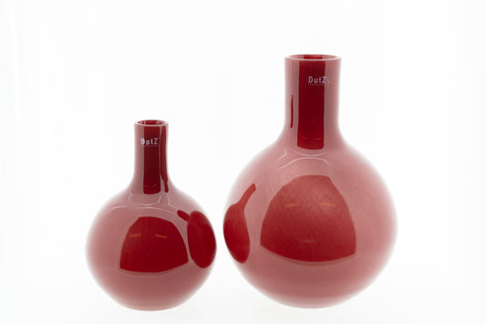 Elegant Lowlands Design mouthblown glass bottle vase set in rich burgundy colour