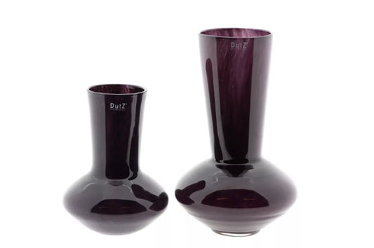 Lowlands Design pair of handblown plum glass vase in two sizes glossy modern decorative centrepiece
