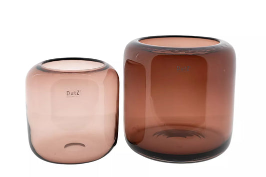 Lowlands Design set of two premium burgundy flower vase glass cylinders in small and large sizes