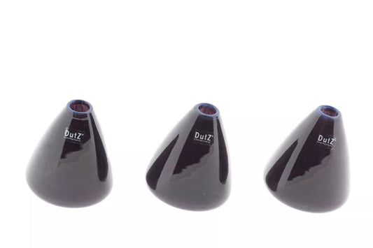 Lowlands Design black ceramic tumbling vase shown in three angled positions for versatile decor