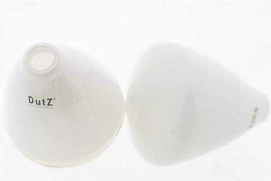 White tumbling vase by Lowlands Design with smooth, modern conical shape and open top