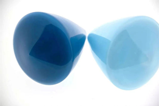 Lowlands Design tumbling vase set in glossy dark and light blue glass with modern tilted design