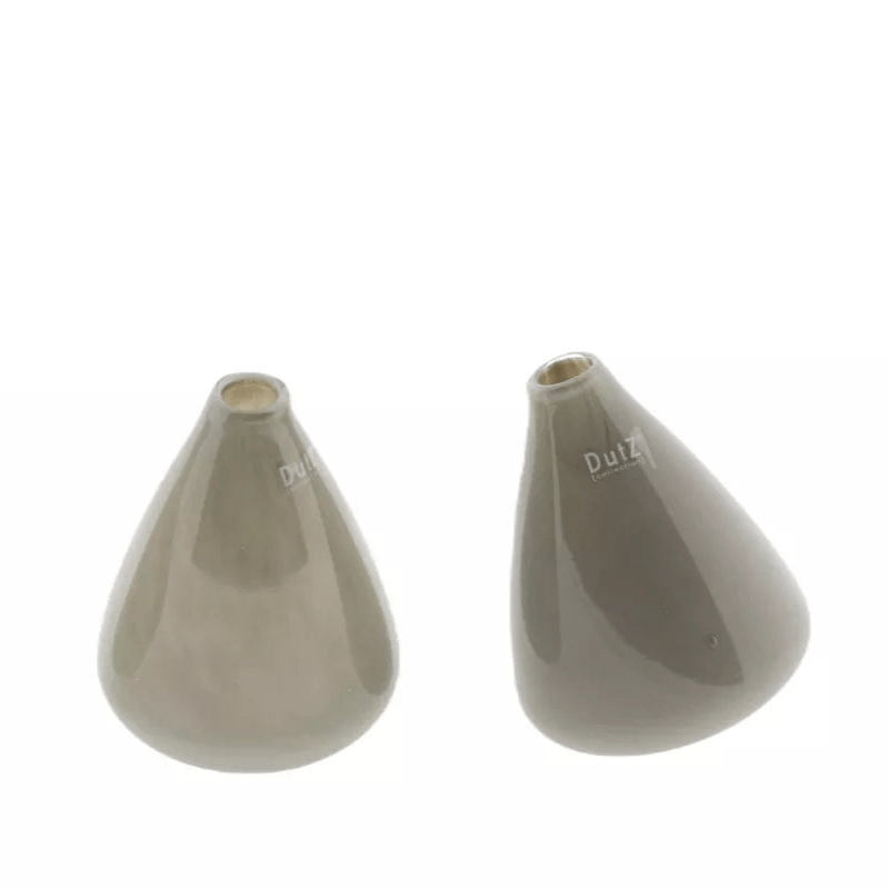 Lowlands Design gray ceramic tumbling vase with a unique tilted shape set of two