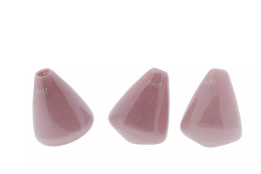 Lowlands Design pink glass tumbling vase set with unique balancing shapes for modern decor