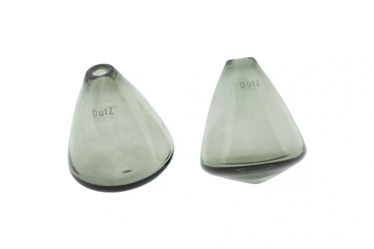 Lowlands Design grey glass tumbling vase with unique tilted shape set of two decorative vases