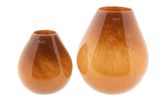 Two Lowlands Design amber glass design vases with smooth rounded shapes