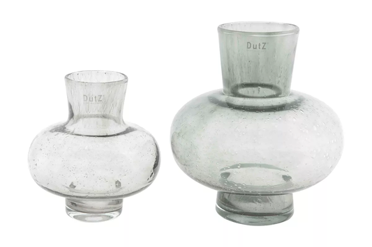 Set of two Lowlands Design clear glass vases with bubble texture and rounded shapes