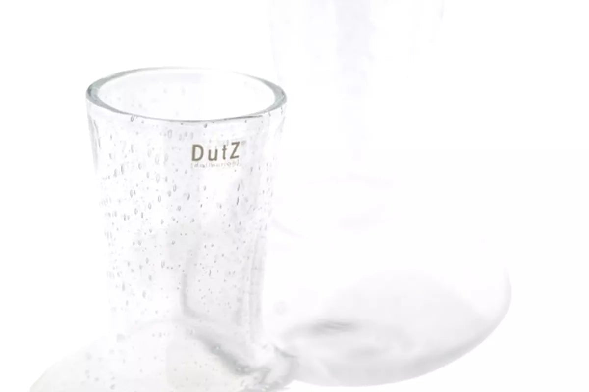 Clear glass vase by Lowlands Design with delicate bubble texture and smooth cylindrical shape